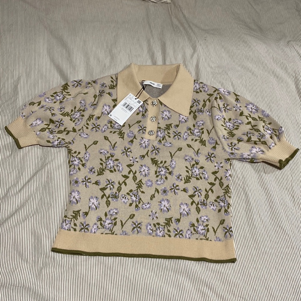 Mango puff sleeve floral sweater